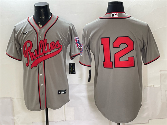 Men's Philadelphia Phillies #12 Kyle Schwarber Gray 2026 Field of Dreams Stadium Stitched Baseball Jersey